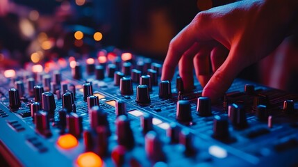 DJ adjusting sound mixer