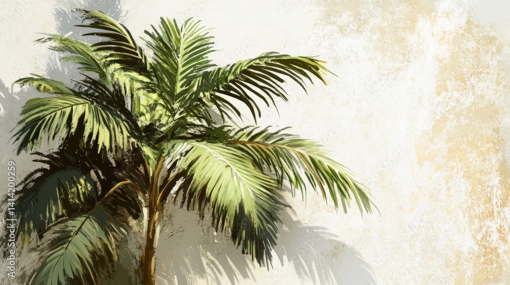 Poster a digitally rendered palm tree displayed against a textured background