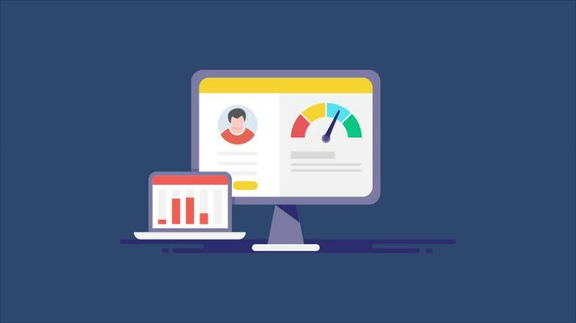 Financial eligibility analysis of loan applicant. Credit score meter and Fico report on screen, business concept.