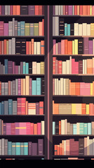 Colorful bookshelf with diverse collection of books flat vector illustration