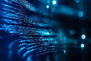 Close-up of computer code on screen with glowing blue background, representing AI software development and data security 