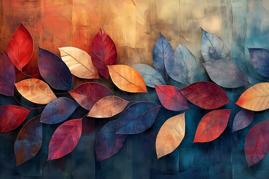 An abstract artwork featuring leaves