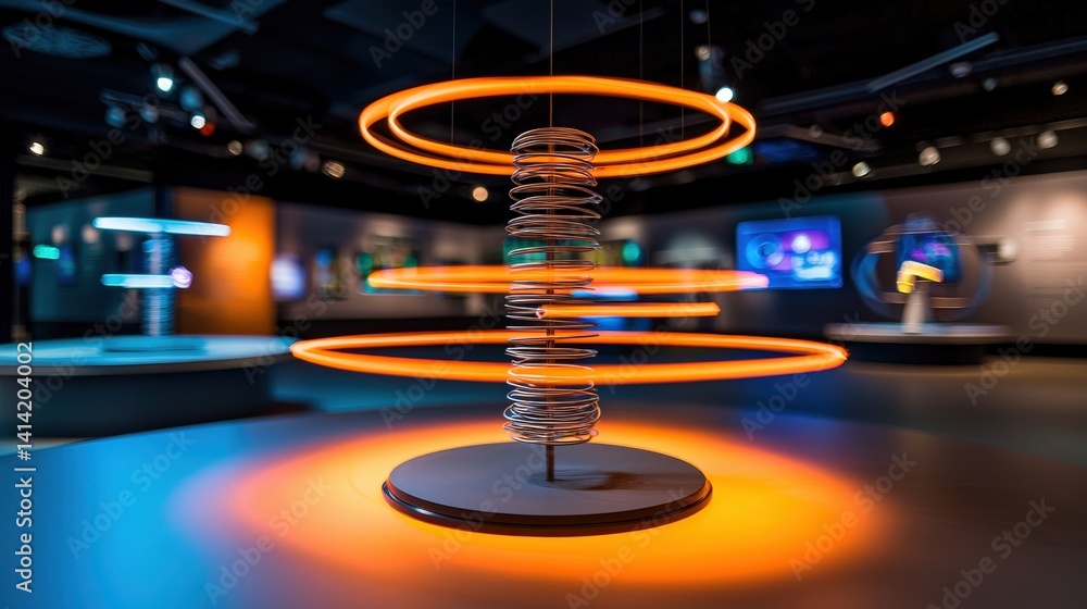 Poster a science museum exhibit featuring interactive magnetic fields and real-life applications in technol