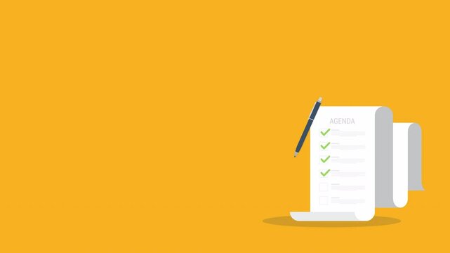 Meeting agenda. Reminder with a event list and schedule. Presentation with memo, Assignment target. Clipboard, checklist. Project task management and effective time.