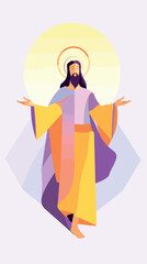 Illustration of jesus figure with open arms and halo flat vector illustration