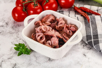 Marinated baby octopus in the bowl