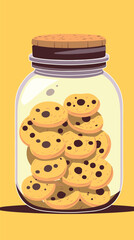 Jar of chocolate chip cookies on yellow background flat vector illustration