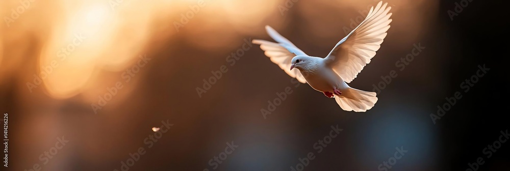 Aufkleber A generic bird in mid-flight against a soft focus warm background illuminated by golden light creating a sense of freedom and peace