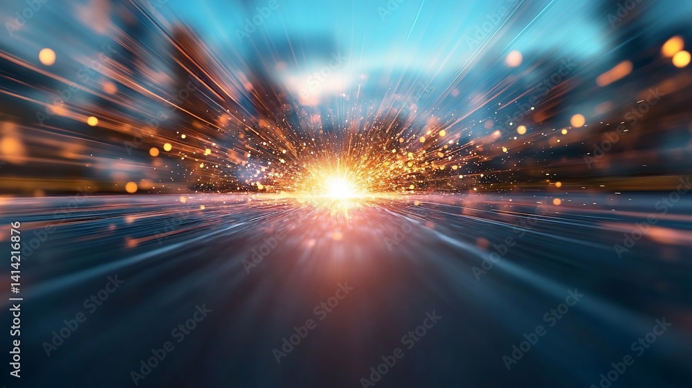 Aufkleber Dynamic abstract composition featuring a vibrant central light source with energetic streaks. A visual representation of speed and motion with a glowing effect