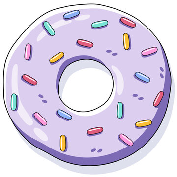 Illustration of a Purple Donut with Sprinkles