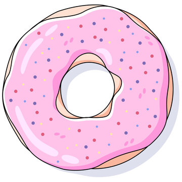 Illustration of Pink Glazed Donut with Sprinkles