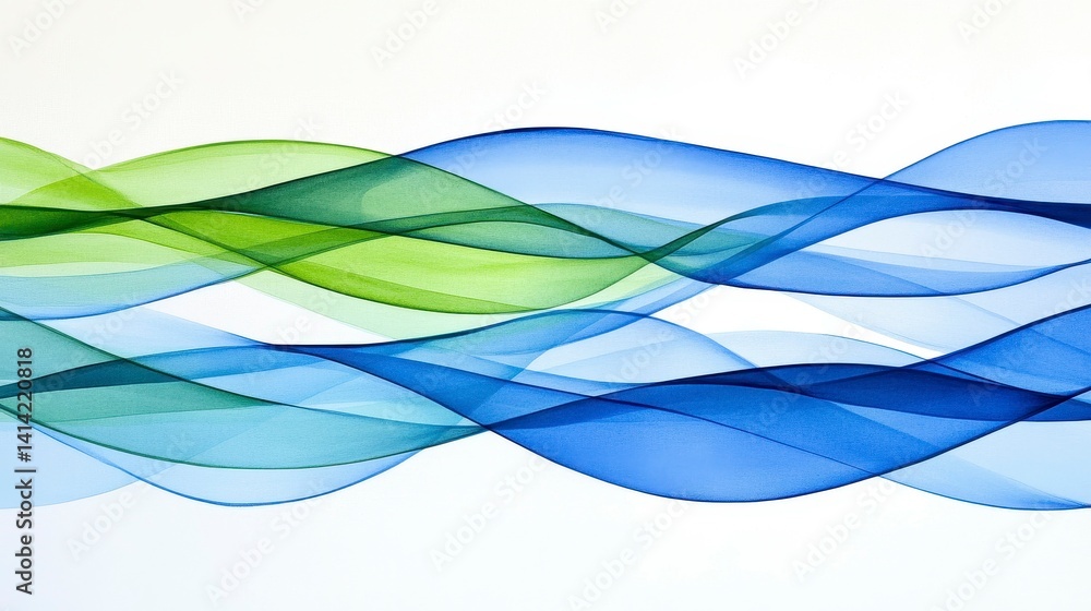 Poster abstract flowing curves in soothing green and blue hues create a harmonious wave pattern, symbolizin
