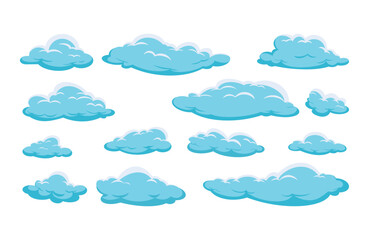 Premium Vector. Cartoon white clouds icon set isolated on blue background premium vector
