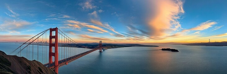 Fototapeta premium Panoramic View of the Golden Gate Bridge at Sunset, San Francisco