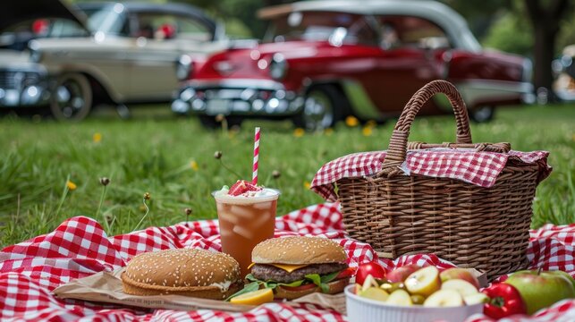 A vintage-inspired picnic at a classic car show