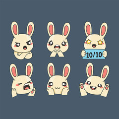cute rabbit emoticon face collection set in isolated background