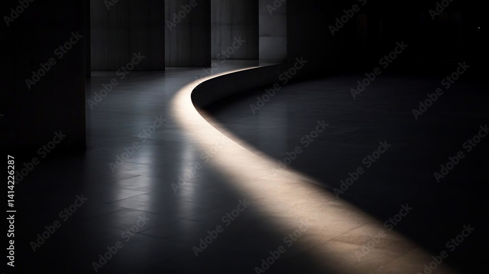 Leinwandbilder a dramatic architectural interior featuring a curved wall illuminated by a beam of light creating st