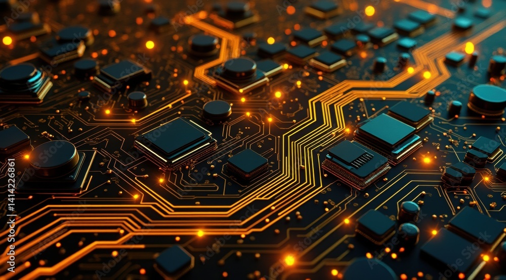 Aufkleber circuit board with glowing details and intricate patterns.