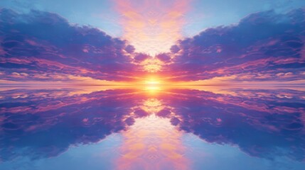 Symmetrical sunset over calm waters