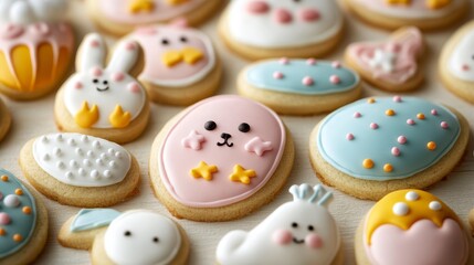 Playful Easter Cookies with Colorful Icing Designs and Shapes