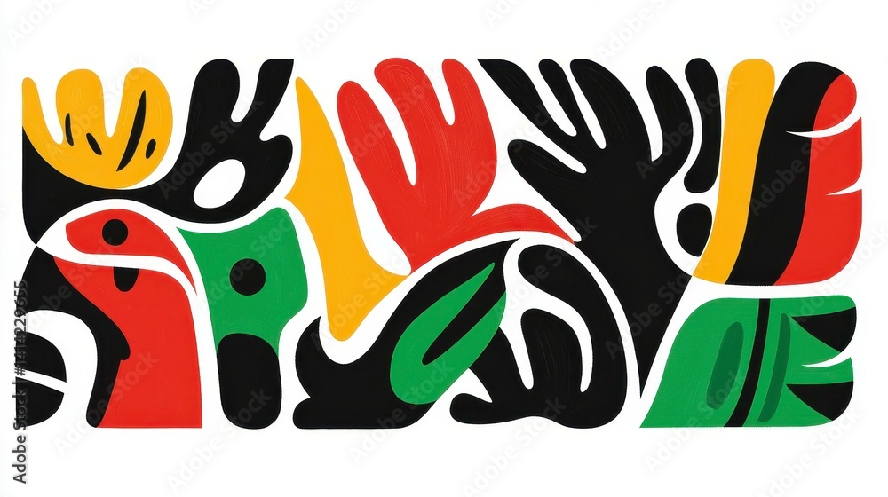 Poster abstract expression of colors and shapes representing nature through a vibrant and playful compositi