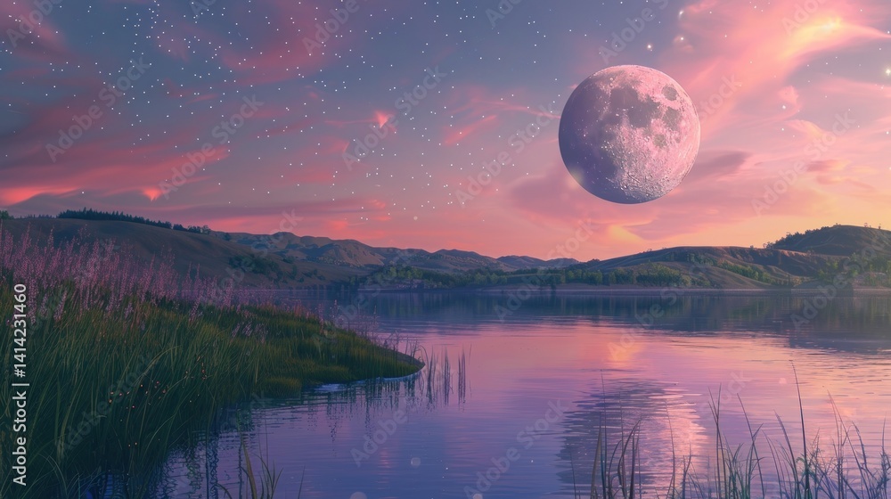 Aufkleber create an image showcasing a serene and captivating landscape as the backdrop. in the foreground