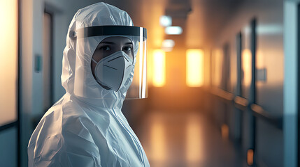 Medical Personnel in Protective Clothing in Hospital Corridor. AI Generated Images.