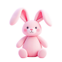 Fototapeta premium Adorable Pink Rabbit Plush Toy Isolated on White Background, Cute Present