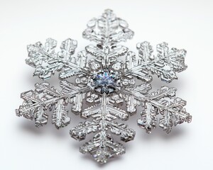 Intricate snowflake design showcasing unique crystalline structure on white background