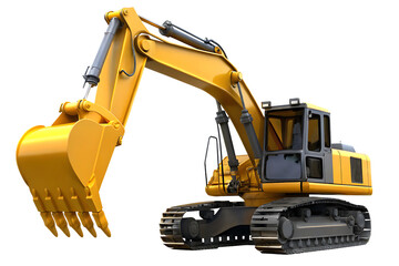 Excavator heavy construction machinery excavation shoveling machine excavator isolated on white background PNG. GENERATIVE AI