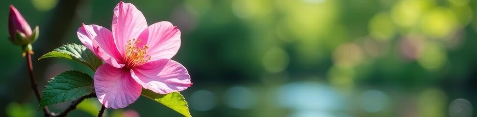 Pink blossom, water drop, garden foliage backdrop, droplet, cover