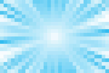 Pixel art of sunburst cartoon blue background. Comic zoom pixel background with copy space.