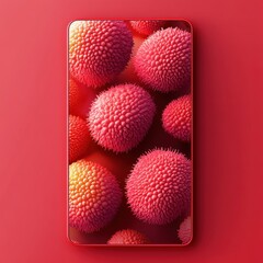 Abstract Red Spiky Balls on a Red Phone Screen - 3D Render