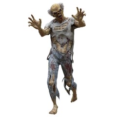 Zombie male isolated white background 3d illustration