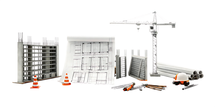 Construction architecture building development isolated on white background PNG. GENERATIVE AI