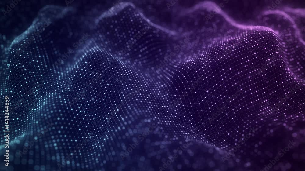 Poster Dynamic double color wave dark background. Digital wave background concept. Abstract technology background. Big data visualization. 3D rendering.