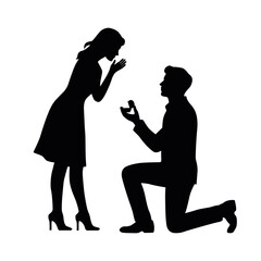 Man proposing love to woman silhouette