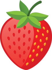 Obraz premium Fresh and ripe strawberry with green leaves, vector illustration.