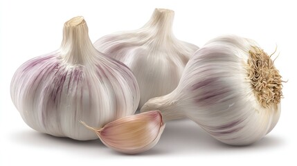 Three Garlic Bulbs: A Still Life of Creamy White and Lavender Hues