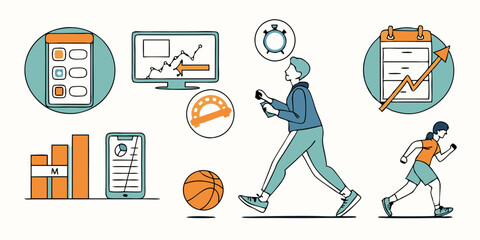 Fitness & Sports Data Analysis Charts Flat Vector Art