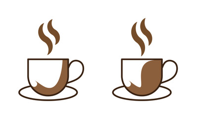 Set of two coffee cups with steam isolated on transparent background. Brown coffee cup design vector illustration. 