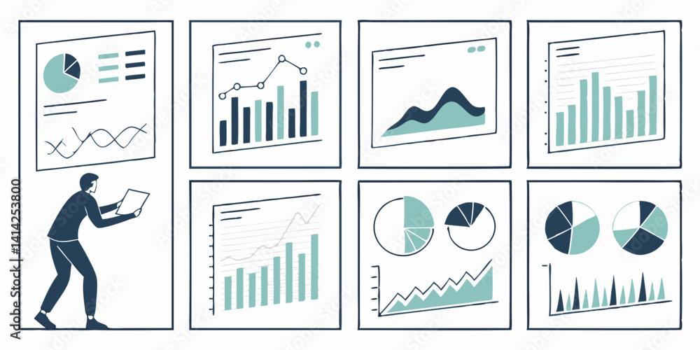 Poster vector illustration data visualization charts and graphs for business analytics presentation