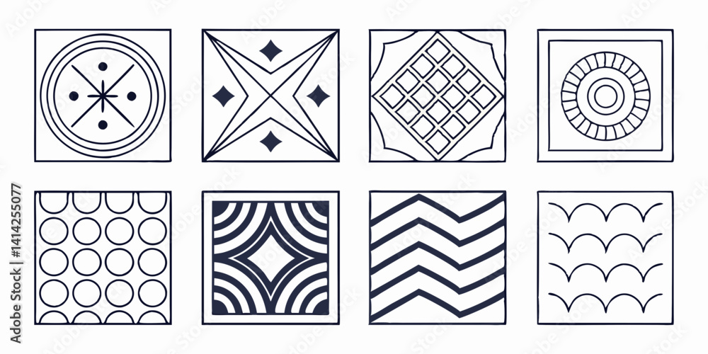 Poster 8 black and white square geometric tile patterns vector set