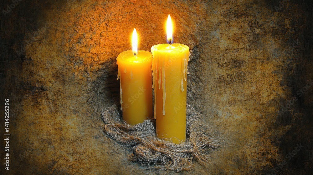 Poster two elegant candles surrounded by a bird creating a cozy and serene spa atmosphere with soft candlel