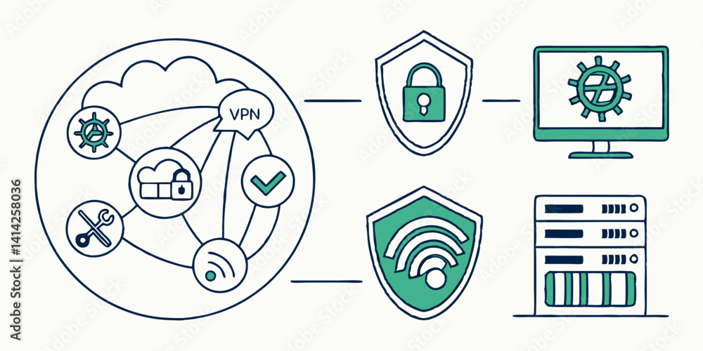 Poster secure vpn cloud server network vector illustration