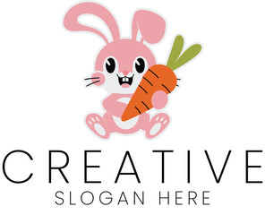Adorable Pink Bunny Rabbit Holding Carrot Illustration art cute logo icon kids baby food  