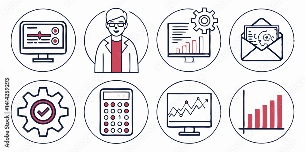 Aufkleber data analytics business icons set - charts graphs analyst vector