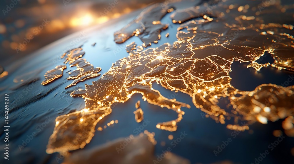 Poster a detailed view of the planet at night with vibrant lights illuminating the continents set against a