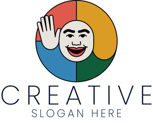 Happy Colorful Creative Logo Design Concept Illustration art red face hand wave icon flat 