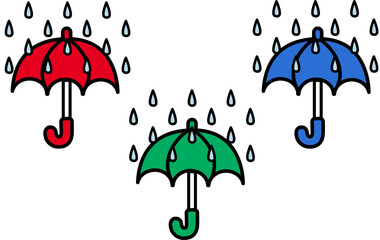 雨と傘のイラストセット